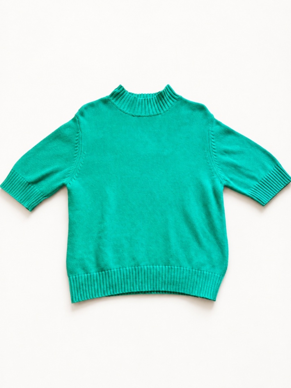 Women’s Emerald Green Mock Neck Short Sleeve Knit Sweater Top